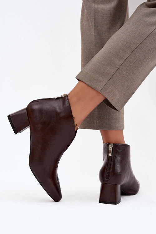 Eko Skórzane Botki Damskie Na Obcasie Czekoladowe Rylina