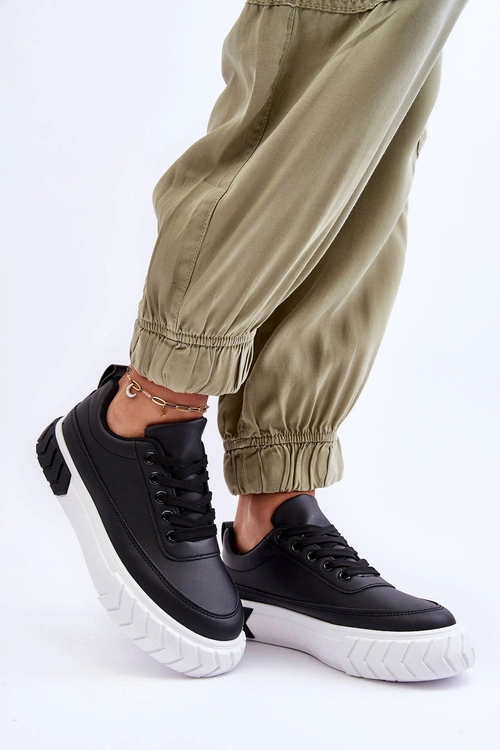 Klasyczne Buty Sportowe Na Platformie Czarno-Białe Nannzie