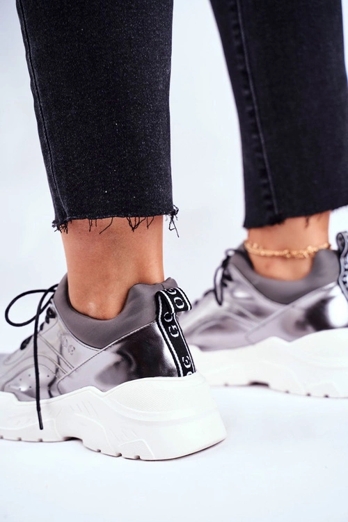 Skórzane Sportowe Buty Sneakersy GOE GG2N3040 Srebrne