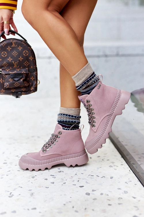 Skórzane Trapery Botki Big Star II274367 Różowe