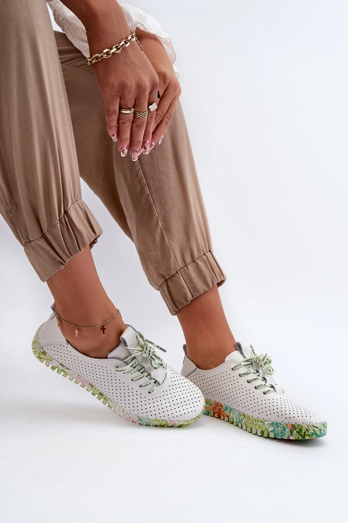 Sznurowe Półbuty Damskie Ze Skóry Naturalnej Białe Farnalea