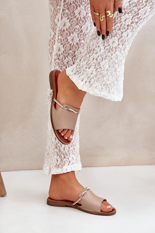 Skórzane Klapki Lewski Shoes 3047 Ciemnobeżowe