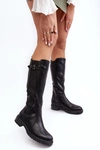 Damskie Kozaki Przed Kolano Na Płaskim Obcasie Czarne Klemmo