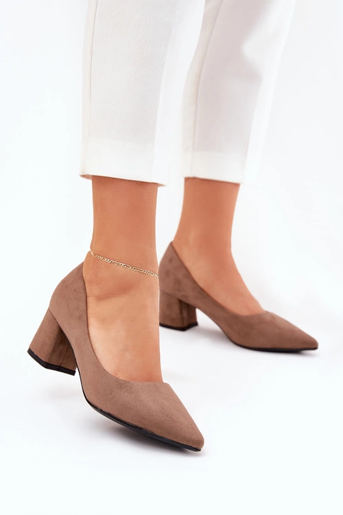 Czółenka Damskie Ze Szpiczastymi Noskami Na Słupku Khaki Merinette