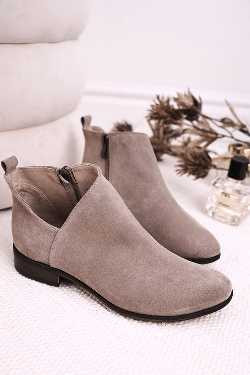 Damskie Botki Z Wycięciem Zamszowe Cappuccino Clarence