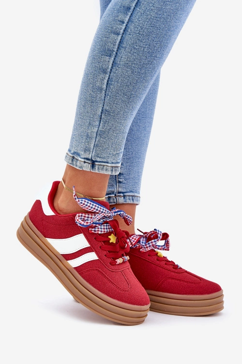 Sneakersy Damskie Z Przypinkami Czerwone Jariana