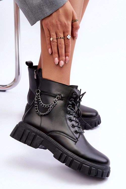 Stylowe Botki Workery Na Platformie Czarne Amro