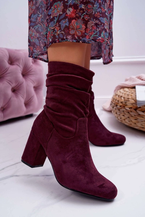 Botki Damskie Na Słupku Zamsz Bordowe Endless