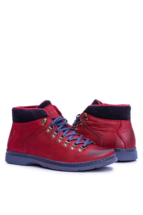 Neex Bordowe Skórzane Męskie Ocieplane Botki Trzewiki Timmo