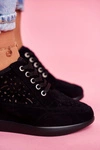 Sneakersy Damskie Sergio Leone Ażurowe Czarne PB122