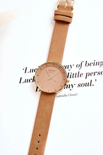 Damski Zamszowy Analogowy Zegarek Bez Niklu Ernest Beżowy