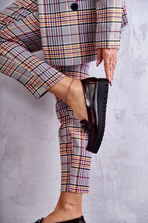 Damskie Skórzane Mokasyny Na Platformie Bordowe Venesia