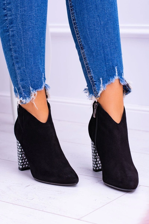 Czarne Eleganckie Zamszowe Botki na Słupku Laura Messi 1849