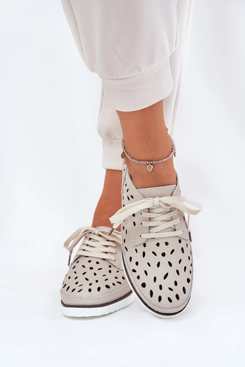 Półbuty Skórzane Damskie S.Barski LR51-610 Beżowe