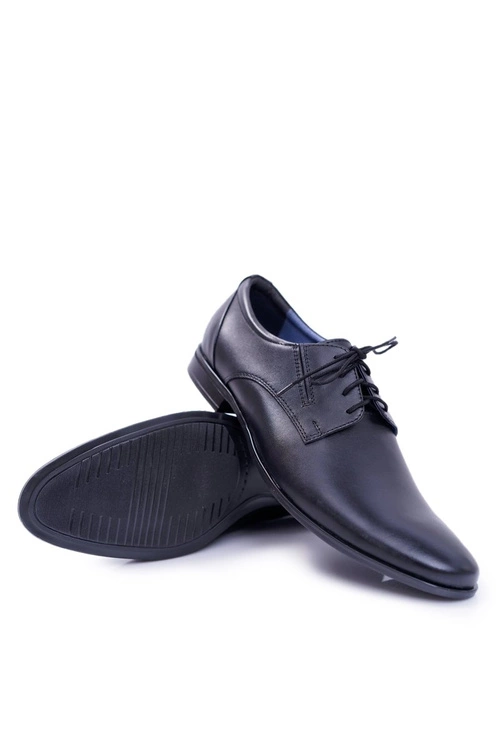 Męskie Półbuty Bednarek Eleganckie Skórzane Wizytowe Czarne Franko