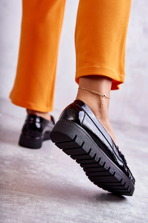 Damskie Skórzane Mokasyny Na Platformie Czarne Venesia