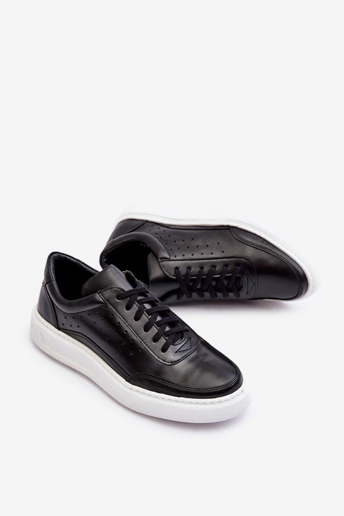 Męskie Buty Sportowe Skórzane Zazoo 1544 Czarne