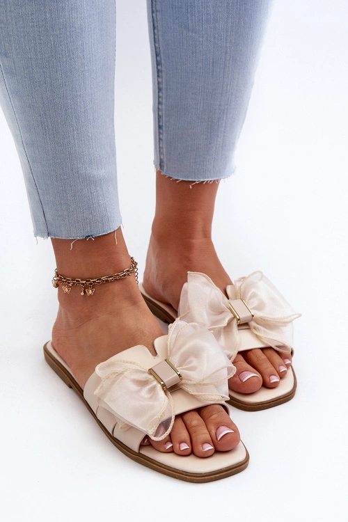 Płaskie Klapki Damskie Z Kokardą Beżowe Balinda
