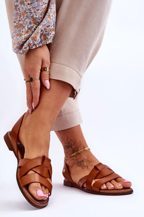 Zazoo 40185 Wygodne Skórzane Wsuwane Sandały Brązowe