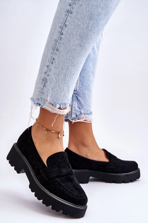 Klasyczne Zamszowe Półbuty Mokasyny Czarne Corrin