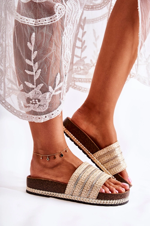 Damskie Klasyczne Klapki Z Łańcuszkiem Beżowe Maddy