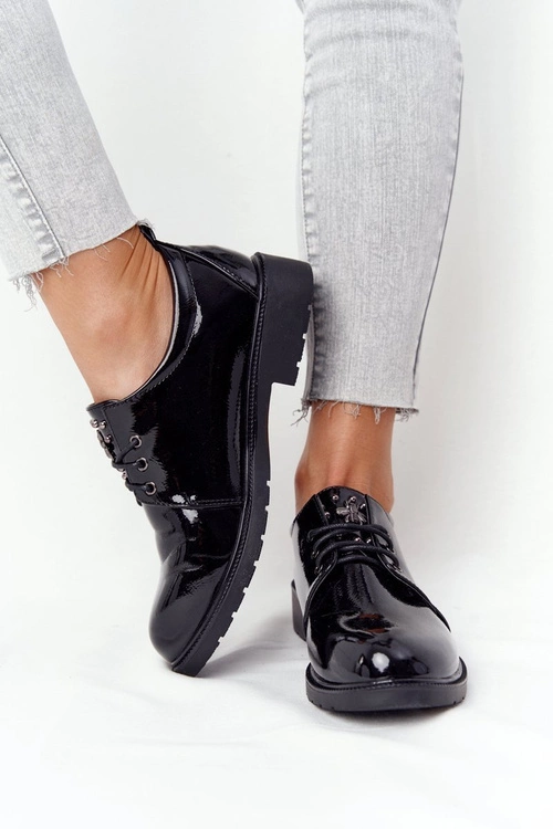 Damskie Lakierowane Półbuty Oxfordy S.Barski 309 Czarne