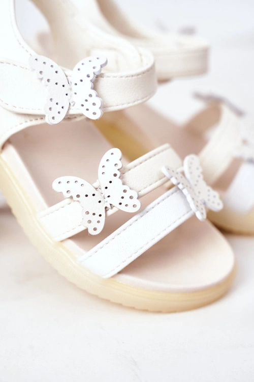 Dziecięce Sandały Z Motylkami Na Rzep Białe Malvika