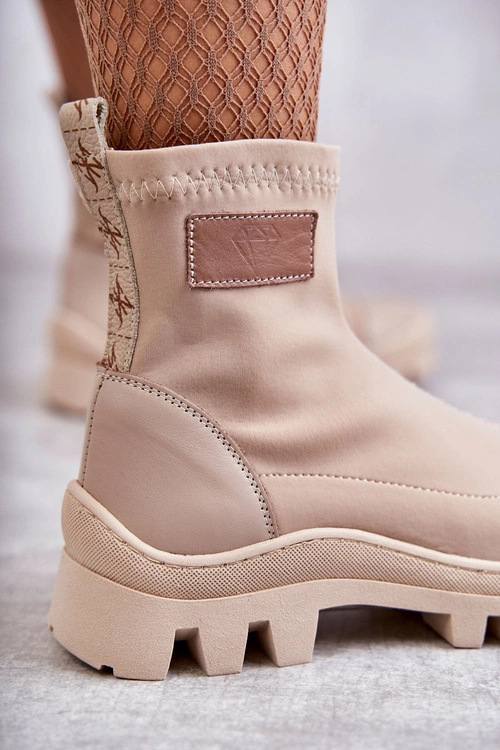 Damskie Materiałowe Botki Nicole 2703 Beżowe