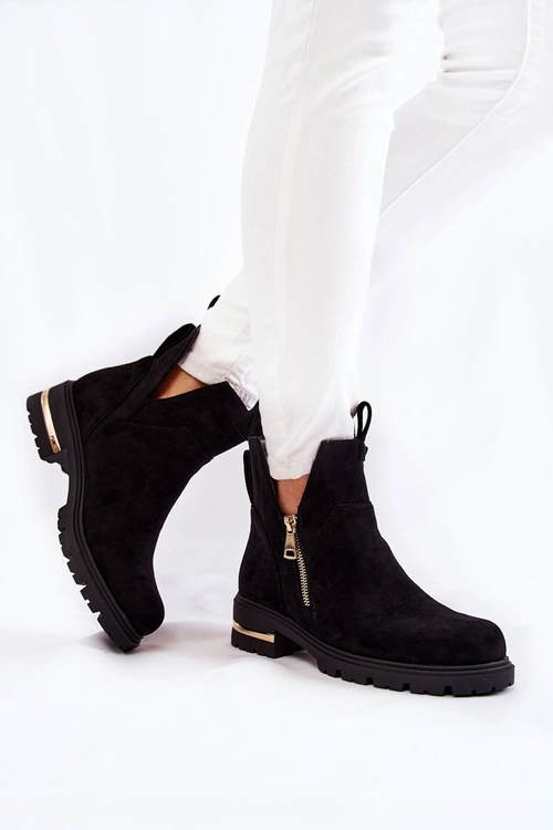 Zamszowe Botki Z Wycięciami Czarne Klarissa