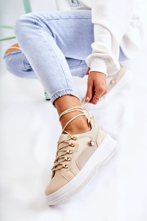 Damskie Skórzane Buty Sportowe Beżowe Salmira