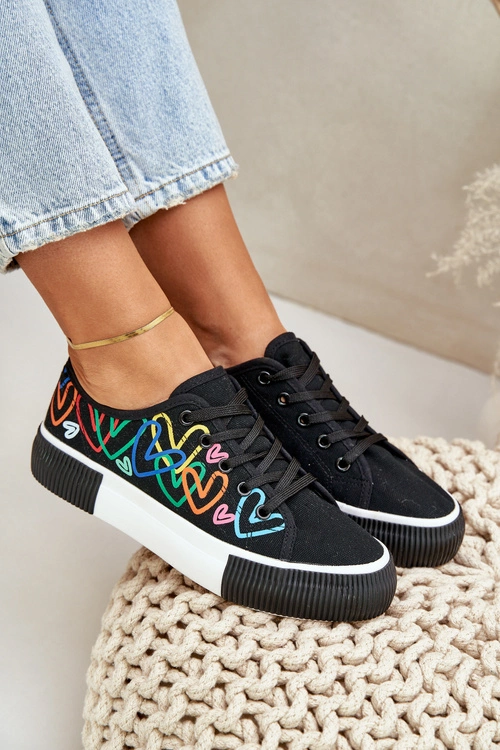 Trampki Tenisówki Damskie W Serca Czarne Fonirea