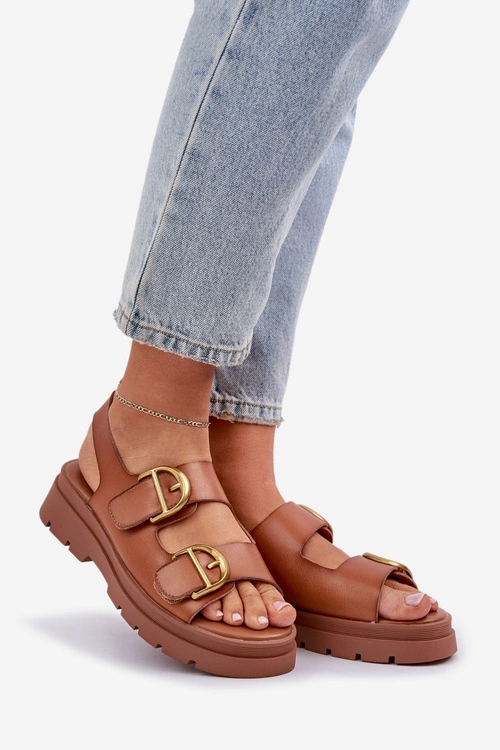 Eko Skórzane Sandały Z Klamrami Camel Vulinea