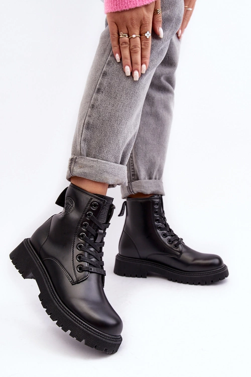 Botki Skórzane Sznurowane Czarne Big Star MM274375