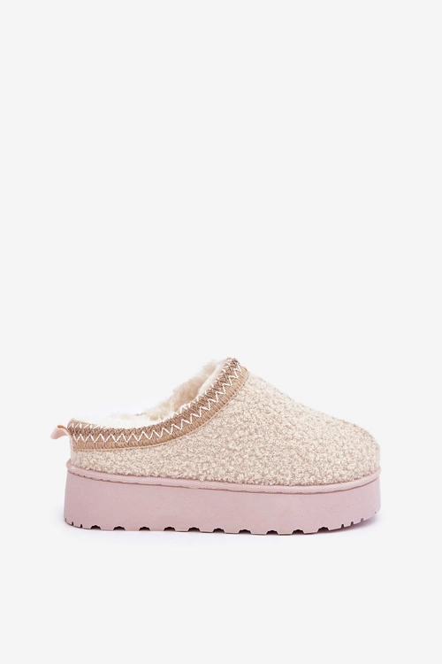 Śniegowce Damskie Na Platformie Z Haftem Jasnobeżowe Tirissa