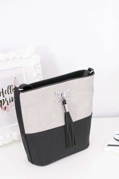Damska Czarna Listonoszka Torebka z Frędzlem