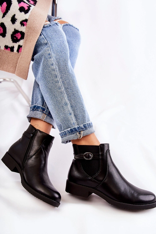 Damskie Ocieplane Botki Sztyblety Czarne Janette