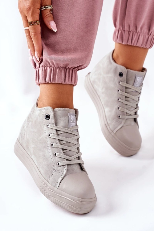 Skórzane Trampki Na Koturnie Big Star II274093 Szare