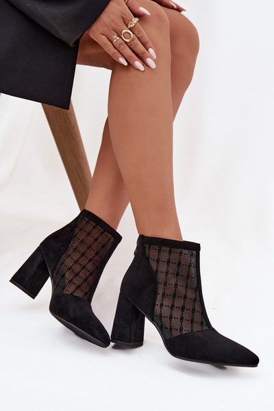Botki Damskie Na Słupku Z Siateczką D&A LZ52-944 Czarne