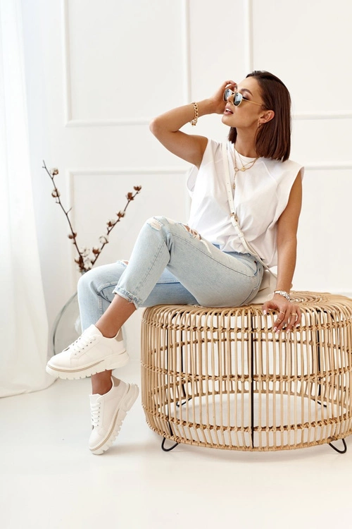 Damskie Sneakersy Na Platformie Biało Beżowe Riri