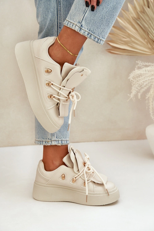 Sneakersy Damskie Na Platformie Beżowe Dolistana