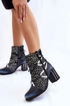 Damskie Skórzane Botki Na Obcasie Maciejka 05605-01 Czarno-Białe