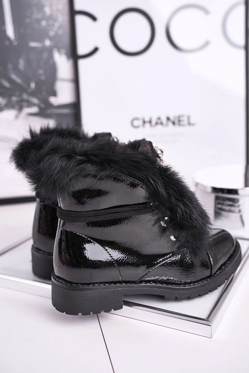 Dziecięce Ocieplane Botki Z Futerkiem Lakierowane Czarne Ella