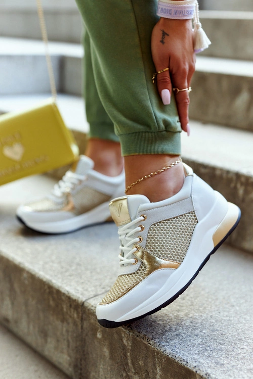 Modne Buty Sportowe Damskie Sneakersy Biało-Złote Danielle