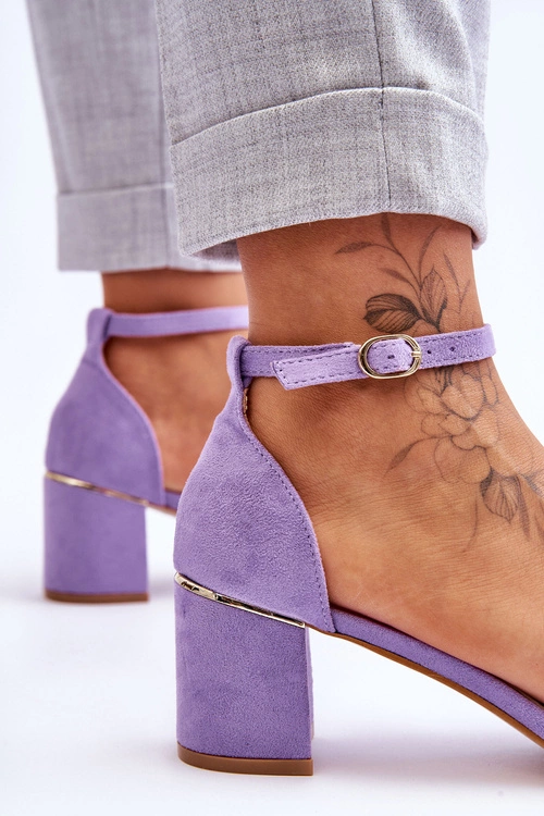 Zamszowe Sandały Na Obcasie Z Ozdobnym Warkocze Fioletowe Azela
