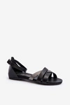 Zazoo 40225 Skórzane Sandały Na Płaskim Obcasie Czarne