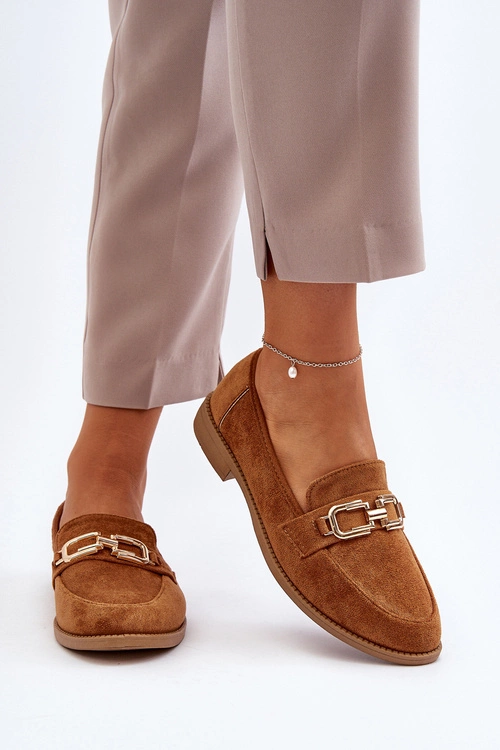 Zamszowe Mokasyny Damskie Na Płaskim Obcasie Camel Misal