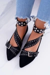 Lu Boo | Czarne Baleriny Paski Nity W Szpic Esteria
