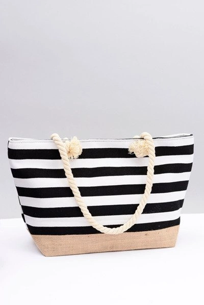 Damska Czarna Duża Marynarska Torebka Plażowa