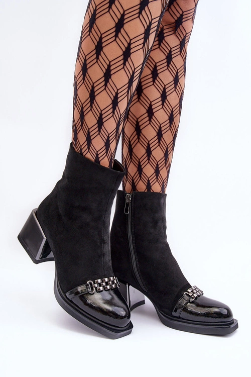 Zamszowe Botki Na Masywnym Klocku S.Barski MR870-70 Czarne