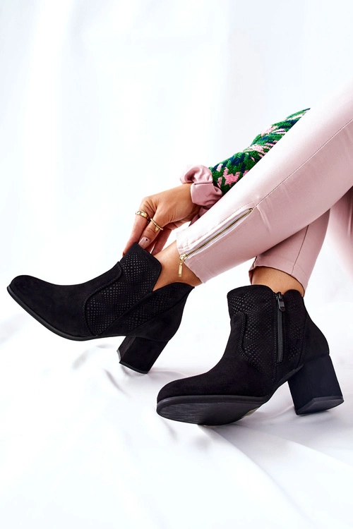 Zamszowe Botki Na Obcasie Czarne Elisea